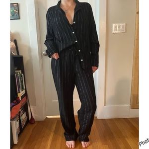 Black pajama set with silver stripes